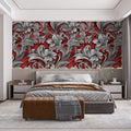 Scarlet Scrollwork Mural Wallpaper — Baroque Floral Grandeur Mural Wallpaper - pure wallpaper artwork