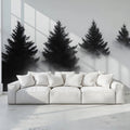Mist-Covered Pine Forest Mural Wallpaper — Minimalist Monochrome Mural Wallpaper - pure wallpaper artwork