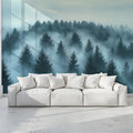 Mist-Covered Pine Forest Mural Wallpaper — Moody Nature Design Mural Wallpaper - pure wallpaper artwork