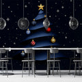 Minimalist Ribbon Christmas Tree Mural Wallpaper in Navy Mural Wallpaper - pure wallpaper artwork