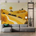 Golden Hillside Path Mural Wallpaper — Warm Minimalist Landscape Mural Wallpaper - pure wallpaper artwork
