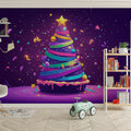 Festive Cupcake Tree Mural Wallpaper — Vibrant Whimsical Design Mural Wallpaper - pure wallpaper artwork