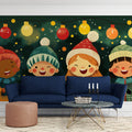 Holiday Carolers Mural Wallpaper — Whimsical Winter Scene Mural Wallpaper - pure wallpaper artwork