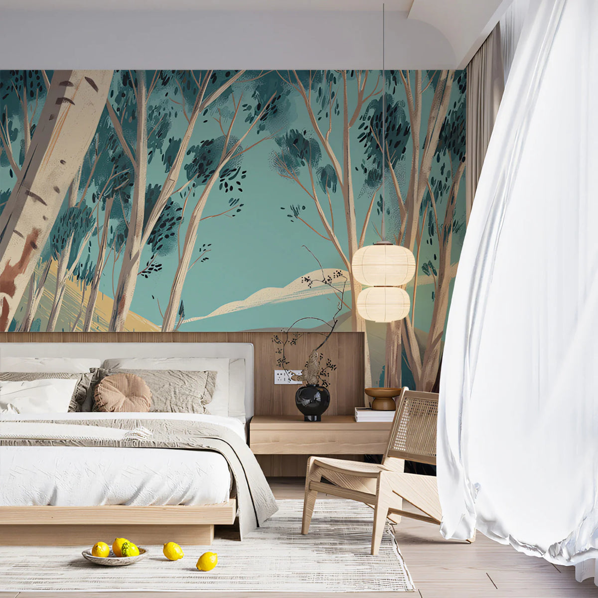 Sunlit Birch Forest Mural Wallpaper — Artistic Nature Landscape Mural Wallpaper - pure wallpaper artwork