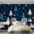 Winter Pine Forest Mural Wallpaper —Nordic Snowflake Pattern Mural Wallpaper - pure wallpaper artwork