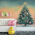 Watercolor Winter Tree Mural Wallpaper — Pastel Holiday Horizon Mural Wallpaper - pure wallpaper artwork