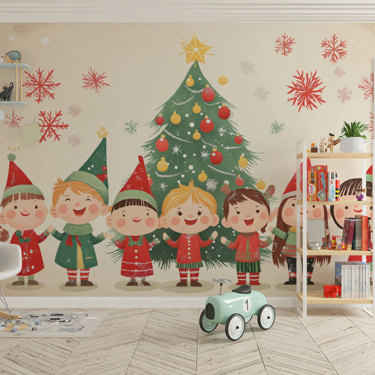 Holiday Friends Festive Mural Wallpaper — Whimsical Kids Pattern Mural Wallpaper - pure wallpaper artwork