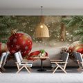 Winter Forest Ornament Mural Wallpaper — Festive Holiday Decor Mural Wallpaper - pure wallpaper artwork