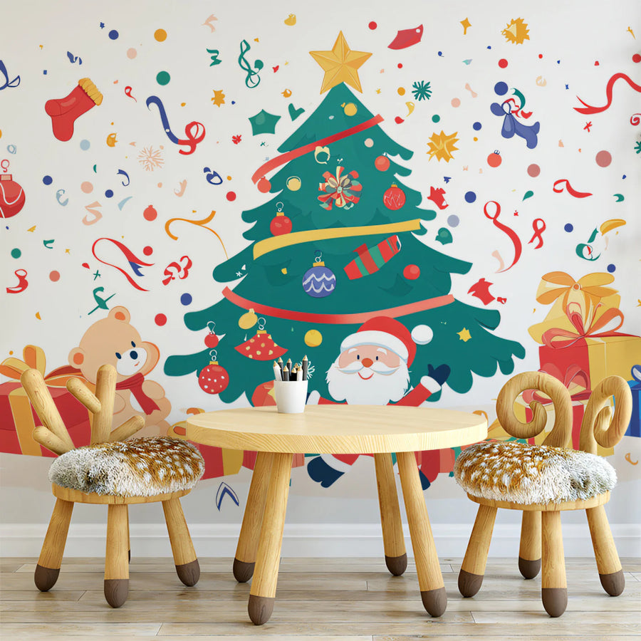 Christmas Celebration Mural Wallpaper — Festive Holiday Fun Mural Wallpaper
