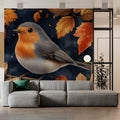 European Robin Autumn Leaf Mural Wallpaper — Moody Nature Design Mural Wallpaper - pure wallpaper artwork
