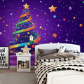 Rainbow Christmas Tree Mural Wallpaper — Festive Holiday Art Mural Wallpaper - pure wallpaper artwork