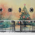Watercolor Winter Landscape Mural Wallpaper with Christmas Tree Mural Wallpaper - pure wallpaper artwork