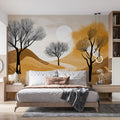 Golden Hills Landscape Mural Wallpaper — Modern Abstract Art Mural Wallpaper - pure wallpaper artwork