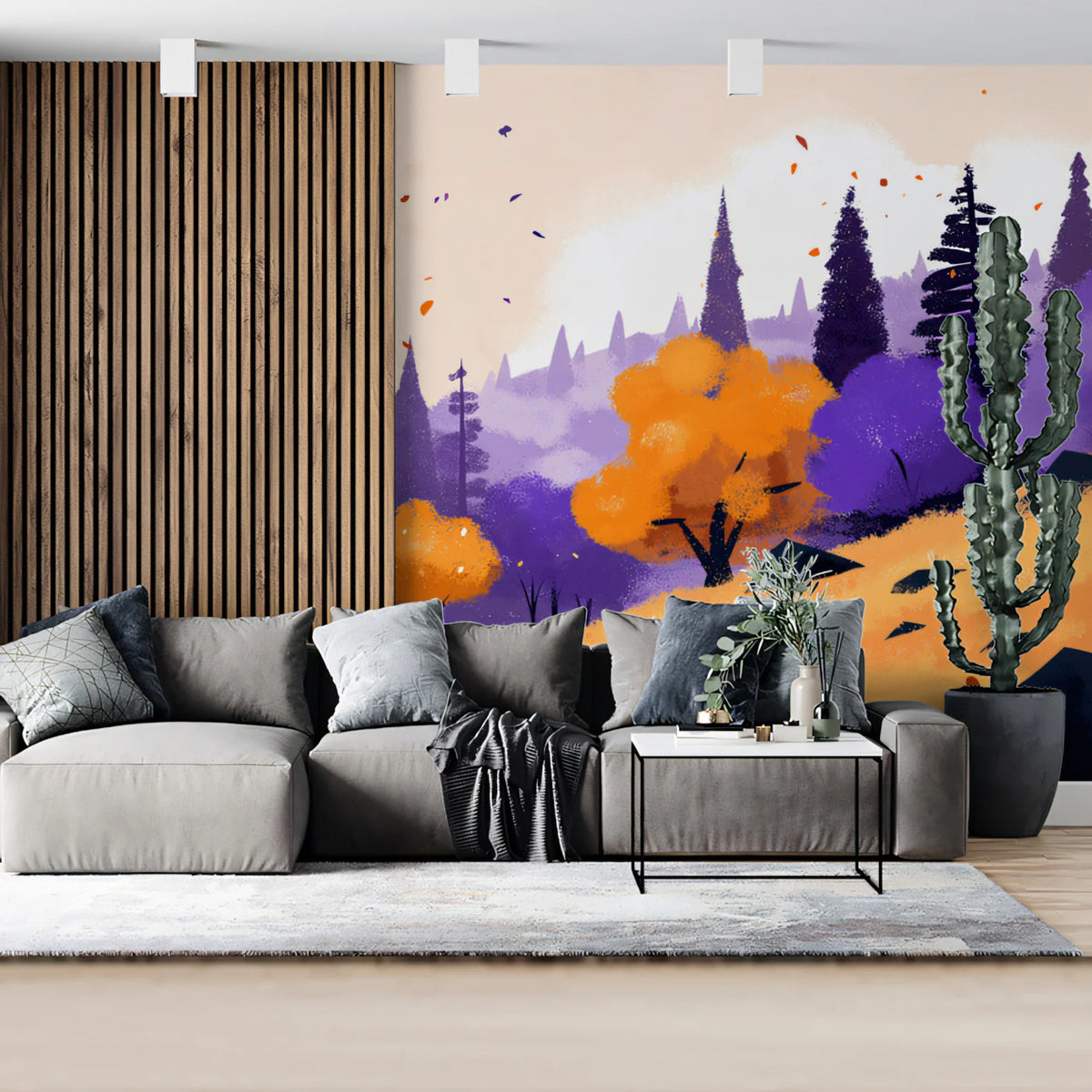 Enchanted Valley Mural Wallpaper in Amber and Amethyst Tones Mural Wallpaper - pure wallpaper artwork