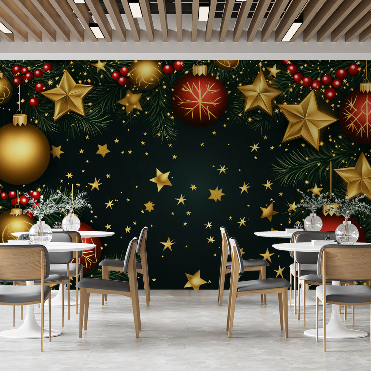 Festive Holiday Bauble Mural Wallpaper — Emerald and Gold Mural Wallpaper - pure wallpaper artwork