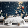 Winter Eve Ornament Mural Wallpaper — Festive Midnight Blue Scene Mural Wallpaper - pure wallpaper artwork