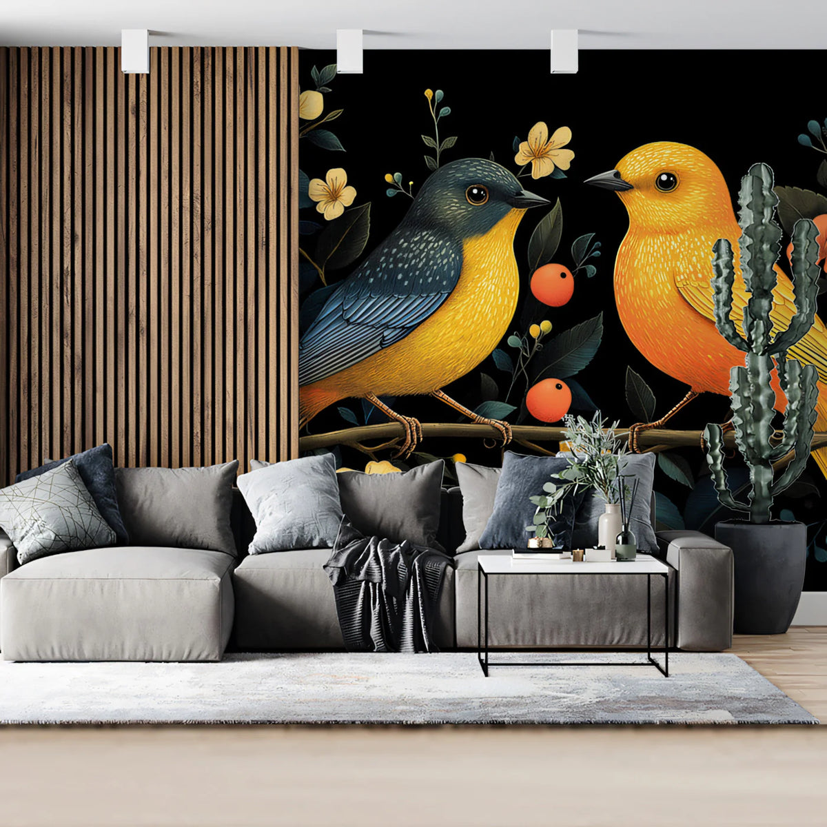 Aviary Garden Mural Wallpaper — Bold Tropical Bird Design Mural Wallpaper - pure wallpaper artwork