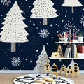 Nordic Winter Forest Mural Wallpaper — Hand-Drawn Navy and White Mural Wallpaper - pure wallpaper artwork