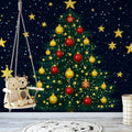 Starry Holiday Pine Mural Wallpaper — Festive Night Illustration Mural Wallpaper - pure wallpaper artwork
