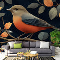 Autumn Finch Mural Wallpaper — Moody Navy and Terracotta Mural Wallpaper - pure wallpaper artwork