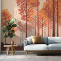 Autumn Woodland Mural Wallpaper — Warm Clay and Golden Forest Mural Wallpaper - pure wallpaper artwork