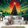 Holiday City Road Mural Wallpaper — Festive Skyline Design Mural Wallpaper - pure wallpaper artwork