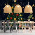 Starry Night Christmas Tree Mural Wallpaper — Festive Illustration Mural Wallpaper - pure wallpaper artwork