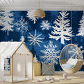 Winter Forest Mural Wallpaper —Nordic Blue and White Trees Mural Wallpaper - pure wallpaper artwork