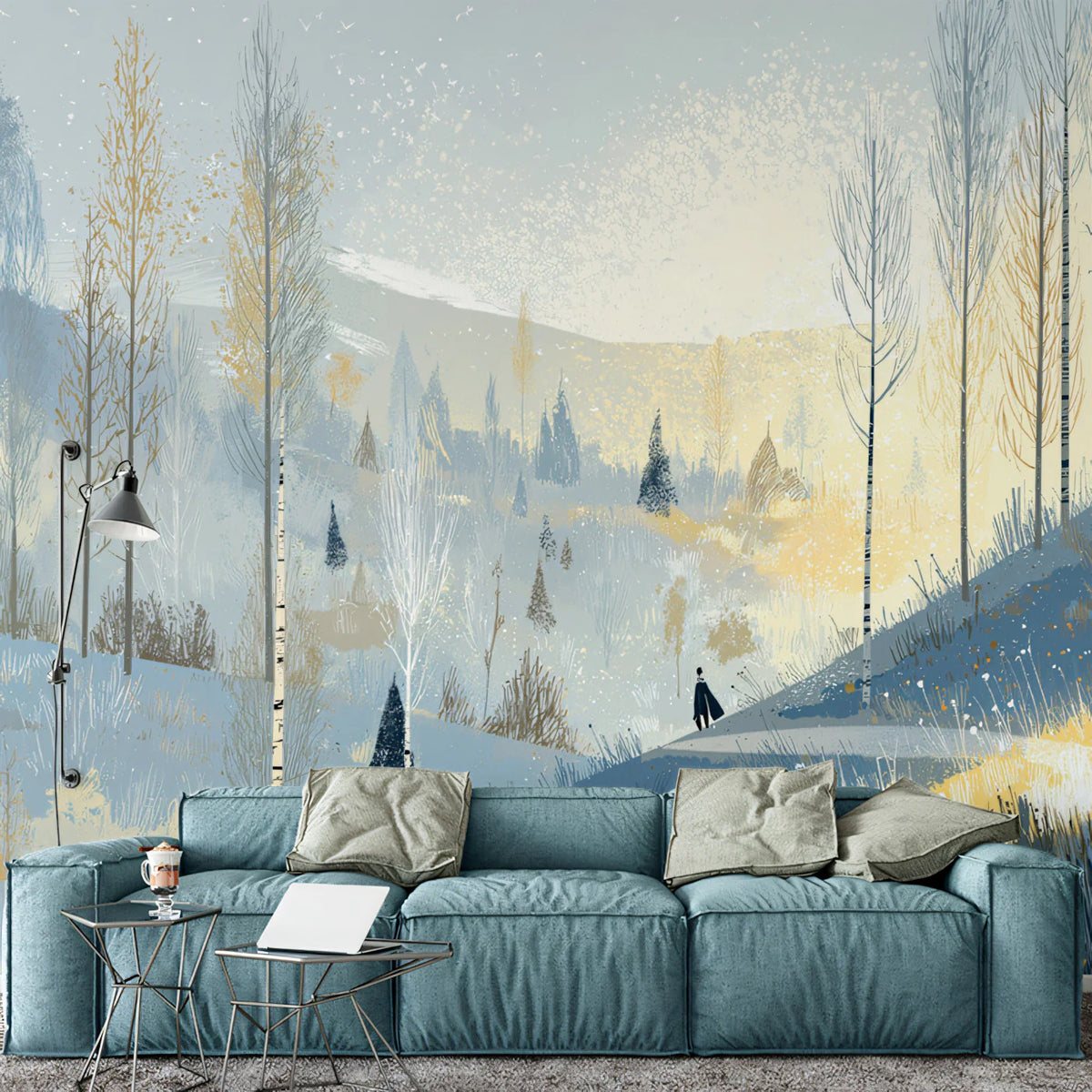 Winter Journey Mural Wallpaper — Painterly Landscape Illustration Mural Wallpaper - pure wallpaper artwork