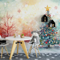 Holiday Watercolor Christmas Tree Mural Wallpaper - pure wallpaper artwork