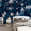 Midnight Pine and Snowflake Mural Wallpaper — Winter Forest Mural Wallpaper - pure wallpaper artwork