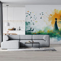 Meadow Silhouette Mural Wallpaper — Watercolor Forest Scene Mural Wallpaper - pure wallpaper artwork