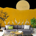 Golden Egret Moon Mural Wallpaper — Surreal Art Deco Design Mural Wallpaper - pure wallpaper artwork