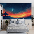 Celestial Sunset Mural Wallpaper Red, Orange, and Blue Mural Wallpaper - pure wallpaper artwork