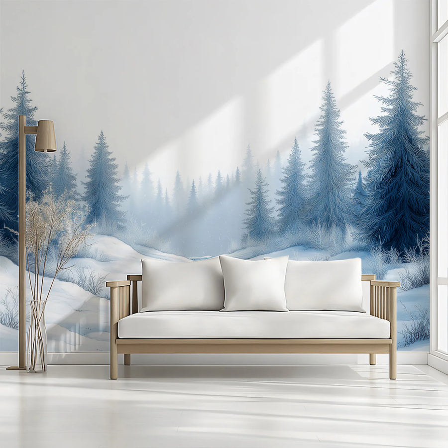 Snowy Pine Forest Mural Wallpaper — Winter Landscape Wall Decor Mural Wallpaper