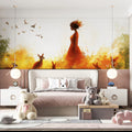Autumn Goddess Nature Mural Wallpaper — Golden Forest Silhouette Mural Wallpaper - pure wallpaper artwork