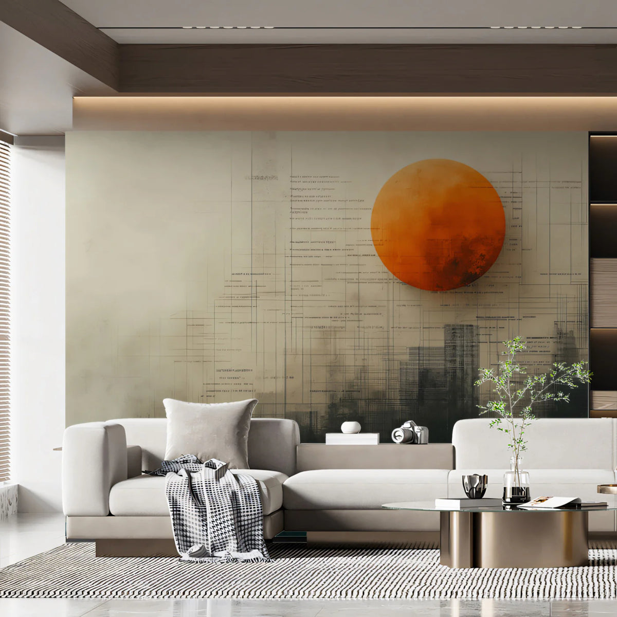 Abstract Metropolis Mural Wallpaper — Industrial Urban Skyline Mural Wallpaper - pure wallpaper artwork