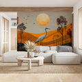 Heron in the Hills Mural Wallpaper — Artistic Painted Landscape Mural Wallpaper - pure wallpaper artwork