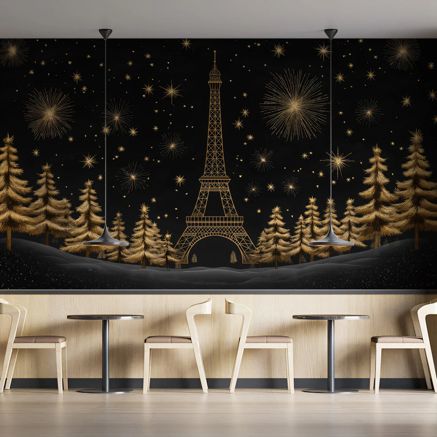 Golden Paris New Year Mural Wallpaper Gold and Black Mural Wallpaper