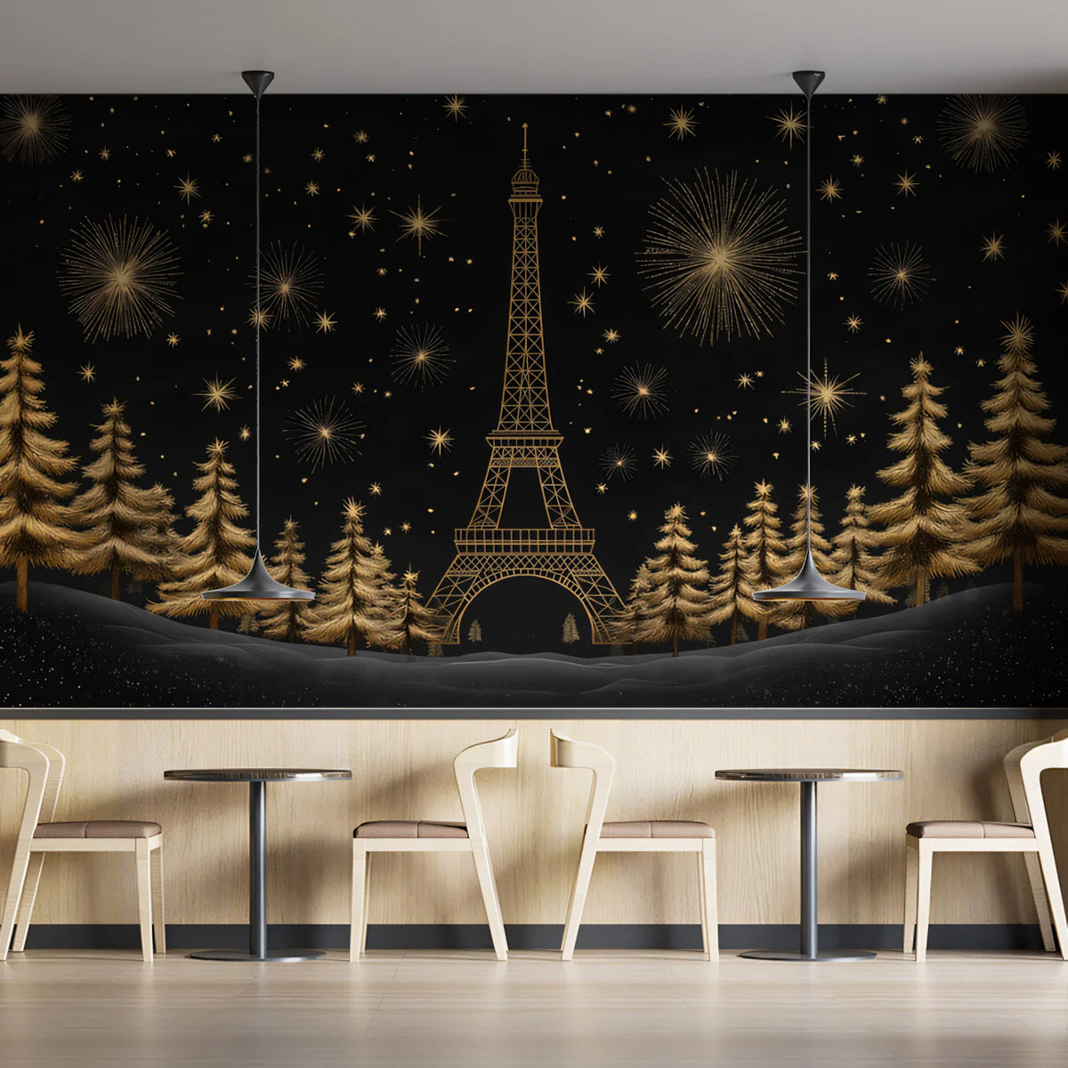 Golden Paris New Year Mural Wallpaper Gold and Black Mural Wallpaper - pure wallpaper artwork