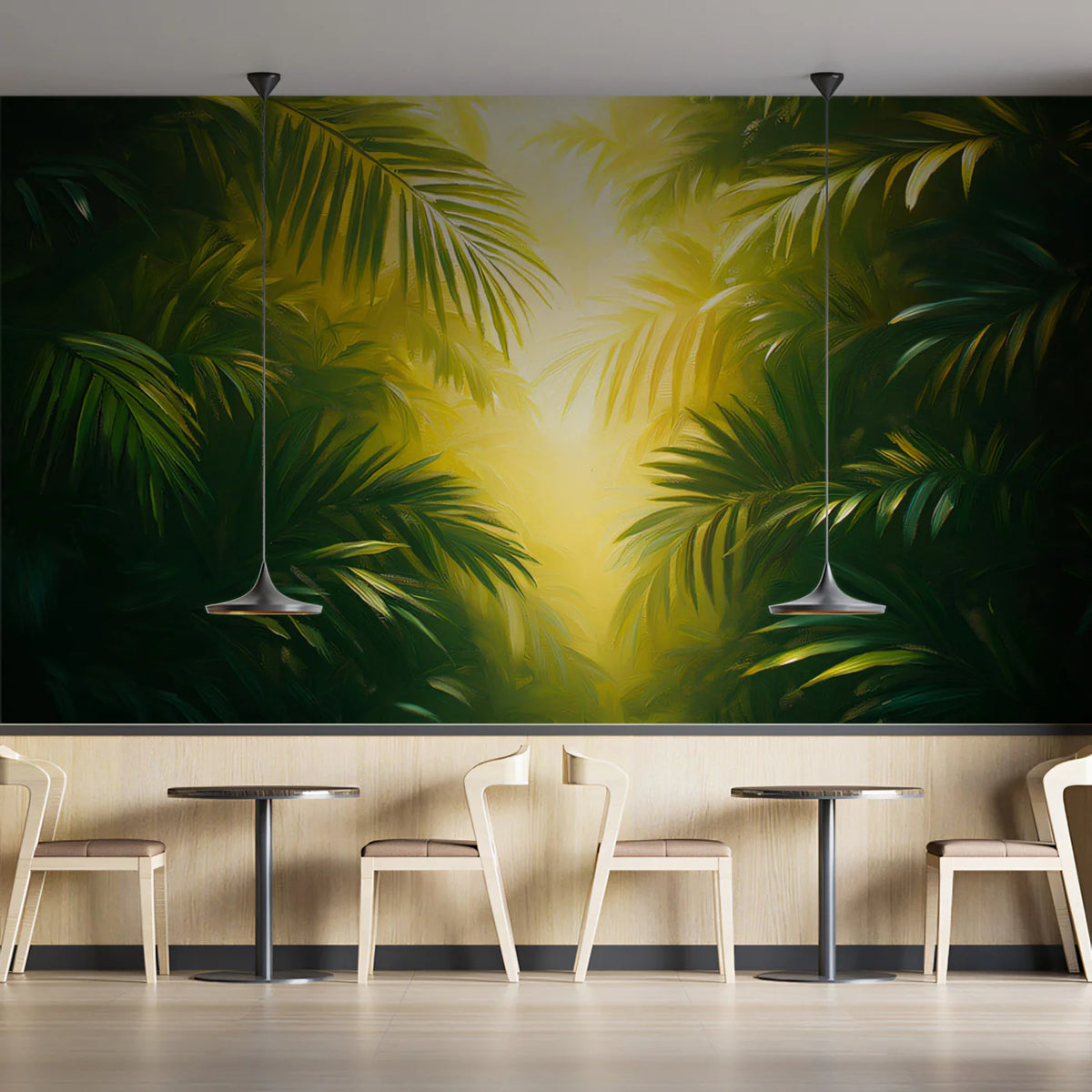 Golden Jungle Light Mural Wallpaper Green and Yellow Mural Wallpaper - pure wallpaper artwork