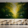 Golden Jungle Light Mural Wallpaper Green and Yellow Mural Wallpaper - pure wallpaper artwork