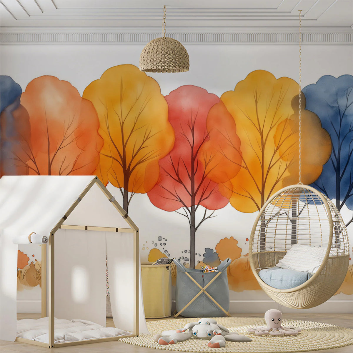 Watercolor Grove Mural Wallpaper in Vibrant Autumn Tones Mural Wallpaper - pure wallpaper artwork