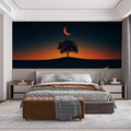 Solitude Tree at Dusk Mural Wallpaper Orange and Black Mural Wallpaper - pure wallpaper artwork