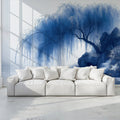 Willow Lakeside Mural Wallpaper — Atmospheric Blue Ink Wash Mural Wallpaper - pure wallpaper artwork