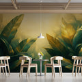 Golden Banana Leaf Mural Wallpaper Green and Yellow Mural Wallpaper - pure wallpaper artwork