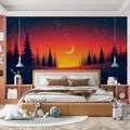 Winter Sunset Graphic Mural Wallpaper Red, Orange, and Yellow Mural Wallpaper - pure wallpaper artwork