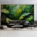 Verdant Jungle Mural Wallpaper Green and Yellow Mural Wallpaper - pure wallpaper artwork