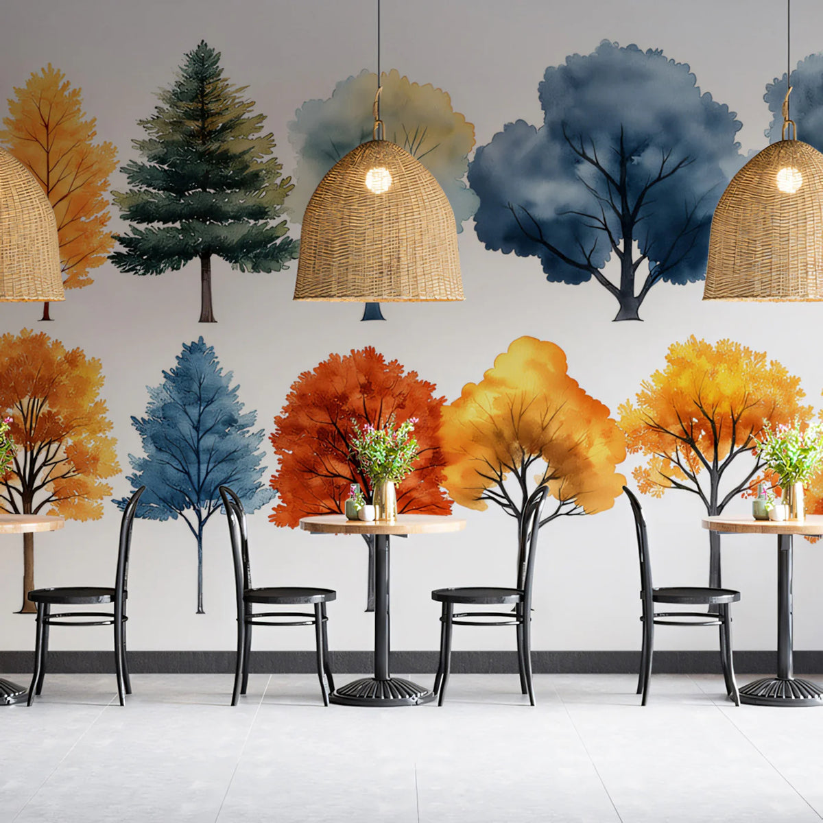 Four Seasons Tree Watercolor Mural Wallpaper — Artistic Nature Mural Wallpaper - pure wallpaper artwork