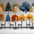 Four Seasons Tree Watercolor Mural Wallpaper — Artistic Nature Mural Wallpaper - pure wallpaper artwork
